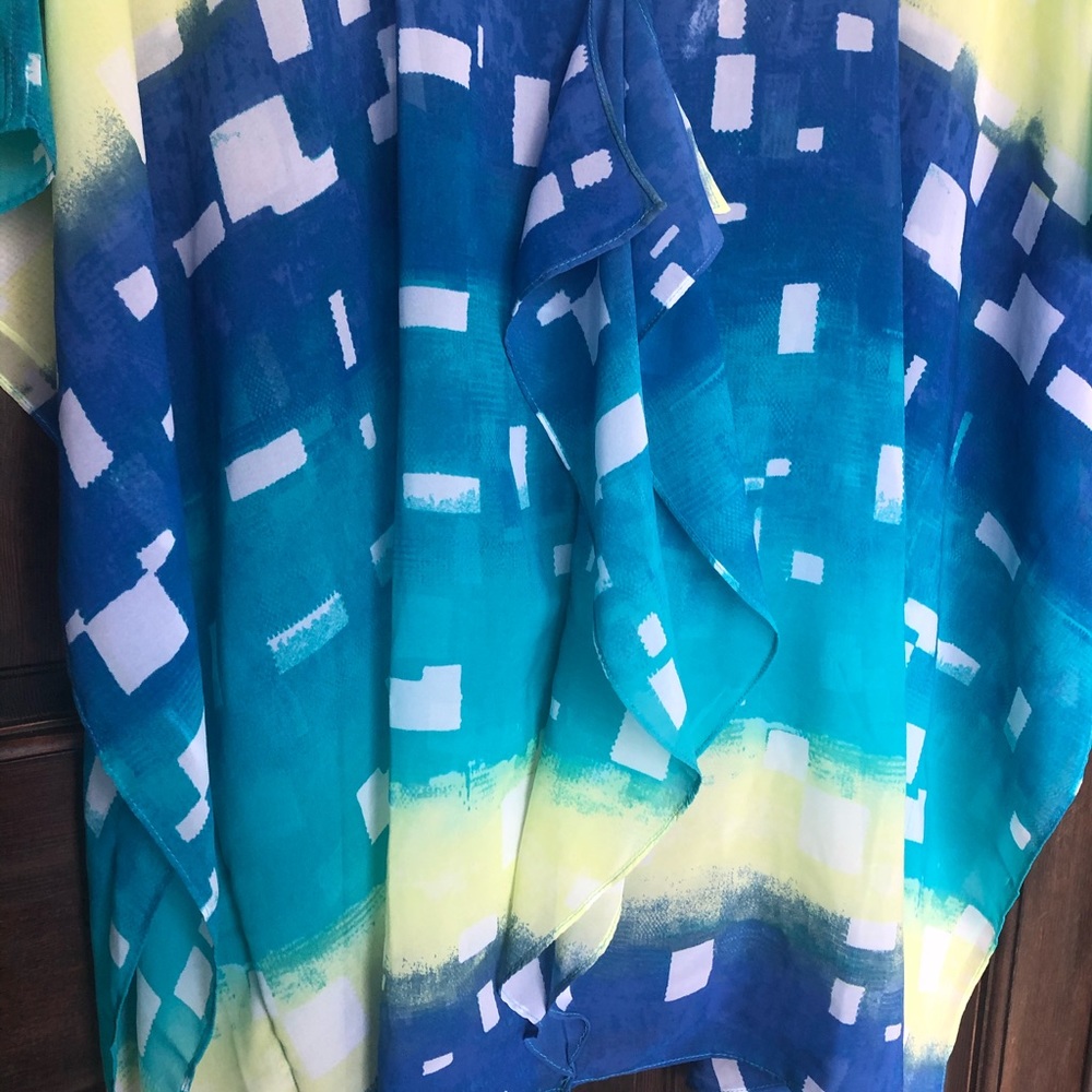 Chico’s L XL blue yellow print oversized top 14 - Picture 6 of 6